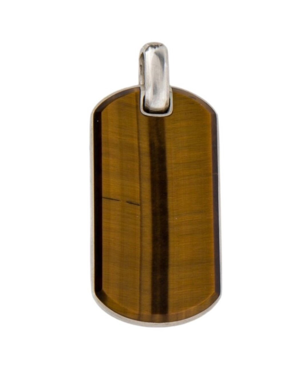 DAVID YURMAN STERLING SILVER 925 TIGER'S EYE QUARTZ CHEVRON TAG PENDANT